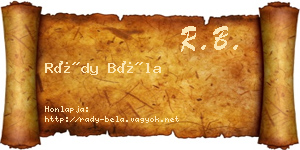 Rády Béla névjegykártya
